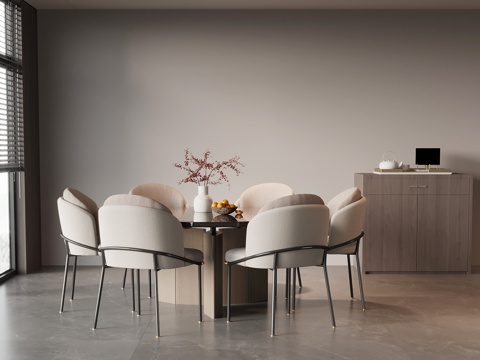 现代意式餐桌椅 餐边柜su模型