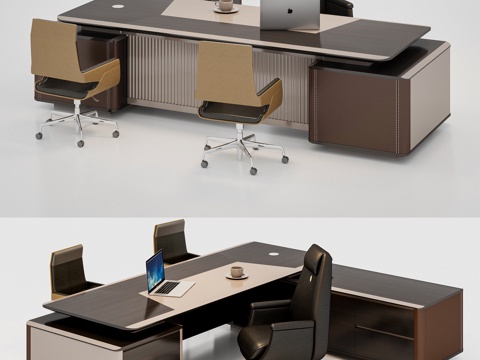  现代办公桌椅 老板椅培训椅 实木办公桌 办公用品3d模型 