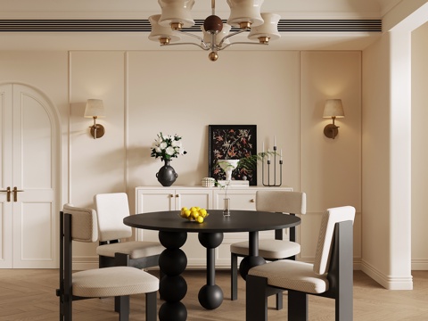 法式餐厅 餐桌椅 餐边柜su模型