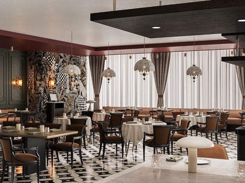 现代复古西餐厅su模型