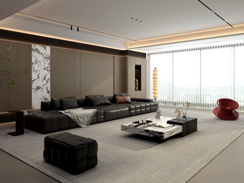  现代家居意式客厅 现代意式客厅 沙发背景墙 沙发茶几3d模型 