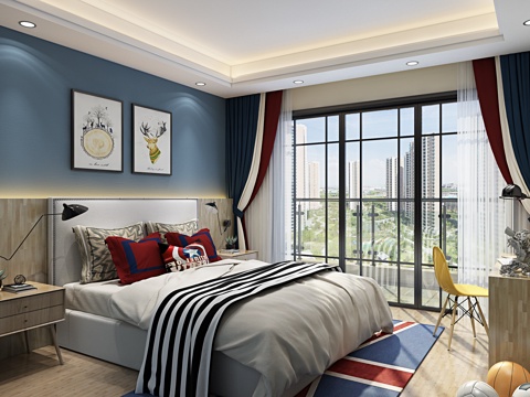  现代儿童房卧室3d模型 