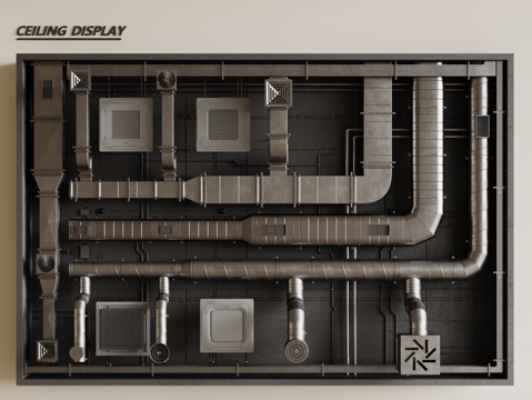 现代工业LOFT吊顶 裸顶吊顶 工业管道吊顶 铁丝网吊顶su模型