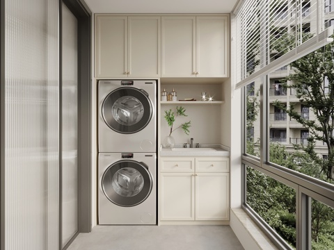 现代简约洗衣机柜 阳台柜su模型