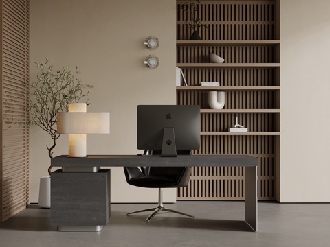 现代书桌椅 书柜su模型