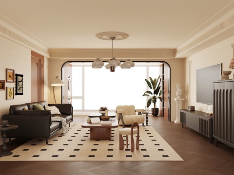 法式客厅 电视柜 沙发茶几组合su模型