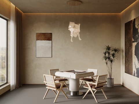 侘寂风棋牌室 麻将桌 娱乐桌su模型