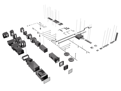 现代通风管道 排气管 排水管 排烟管 工业管道su模型