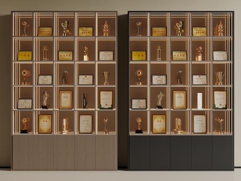 现代奖杯 奖牌 荣誉柜su模型