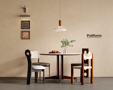 中古餐桌椅 现代圆形餐桌 餐椅su模型