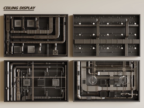 现代工业LOFT吊顶 裸顶吊顶 工业管道吊顶 铁丝网吊顶su模型