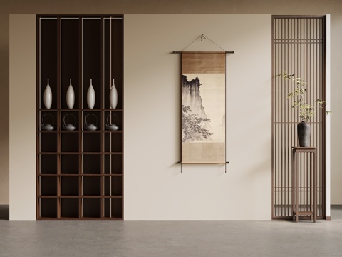 新中式隔断su模型