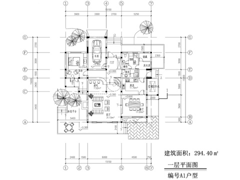 二层庭院别墅建筑CAD施工图cad施工图