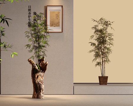 新中式竹子 盆栽 盆景su模型