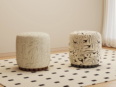 现代中古凳子 换鞋凳 梳妆凳 沙发凳su模型