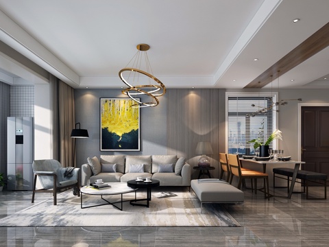  北欧 现代 客厅 餐厅3d模型 