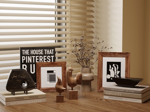 中古风饰品摆件 书籍 花瓶花艺su模型