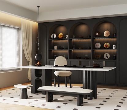 法式复古茶室 茶桌椅su模型