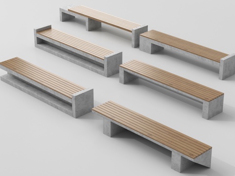 现代长凳 长条凳 石凳 木材 景观坐凳su模型