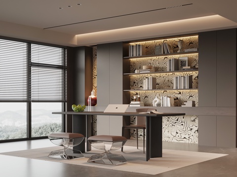 现代意式书房su模型