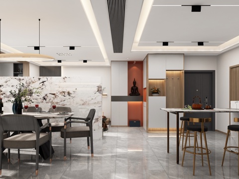  轻奢客餐厅3d模型 