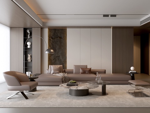 意式客厅 现代客厅  沙发茶几组合 休闲椅 凳子 皮质沙发su模型