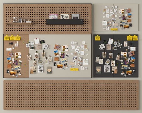 现代洞洞板 墙饰 照片墙 置物架 黑白版 便签墙su模型