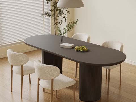 现代奶油风餐桌椅su模型