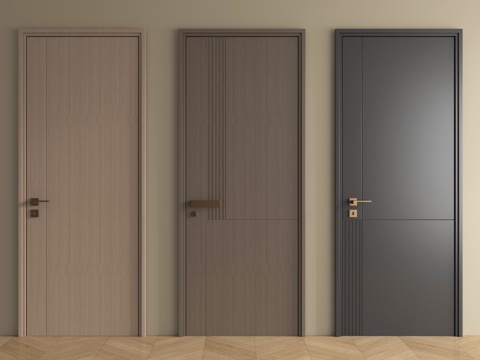 现代门组合  卧室门 木门 平开门su模型