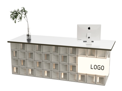 水泥砖造型前台 餐厅前台 办公前台 吧台前台 空心砖前台su模型