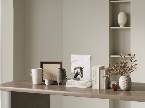 侘寂风饰品摆件 书籍 花瓶花艺su模型