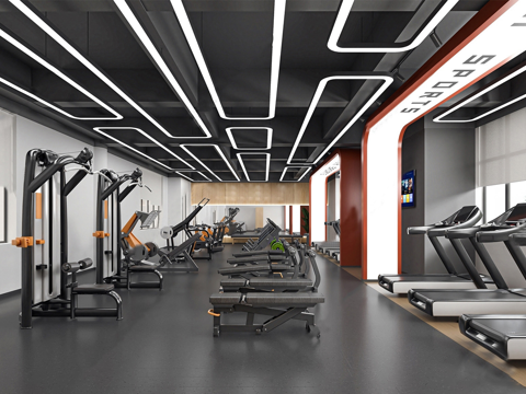 现代健身房 健身器材 跑步机su模型