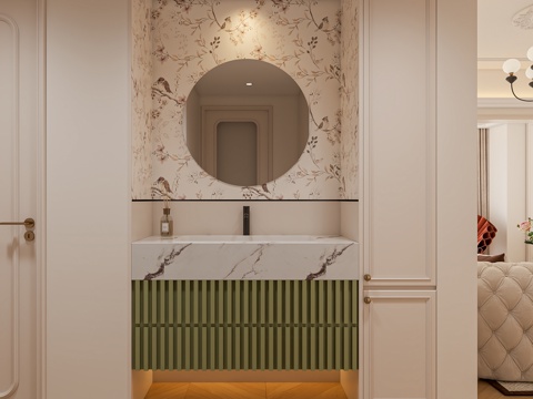  法式轻奢开放式卫生间3d模型 