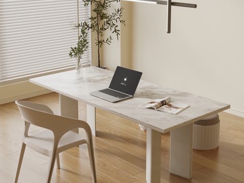 现代奶油风书桌椅 办公桌椅组合su模型