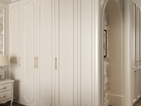 法式奶油衣柜门板 法式奶油转角衣柜 法式圆拱门壁龛 法式长拉su模型