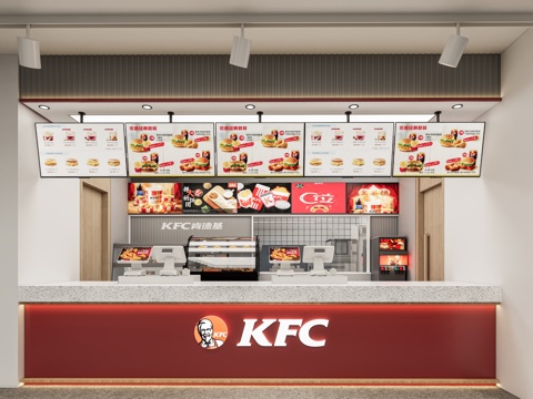 现代快餐店肯德基  餐饮店 出餐台收银台 餐饮店门头 广告灯su模型