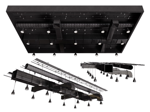 现代工业LOFT吊顶 裸顶吊顶 工业管道吊顶 铁丝网吊顶su模型