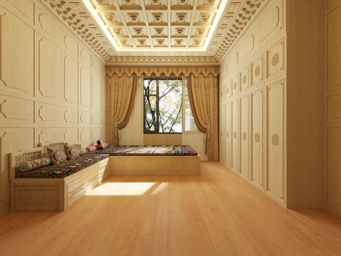 藏式 新中式 卧室 主卧 老人房 榻榻米卧室 衣柜su模型