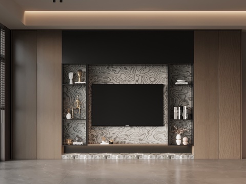 现代意式电视柜 电视背景墙su模型