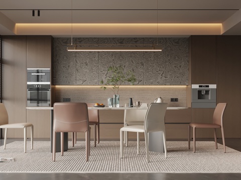 现代意式餐厅 餐桌椅 餐边柜 酒柜su模型