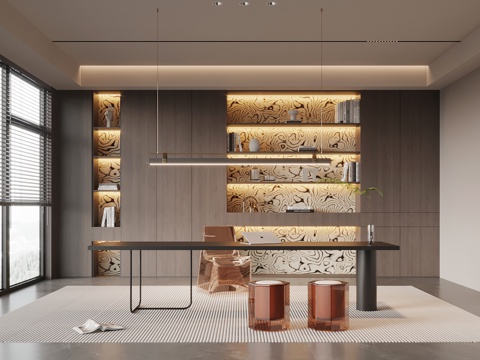 现代意式书房su模型