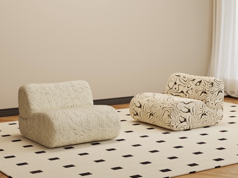 现代中古休闲沙发 懒人沙发 单人沙发su模型