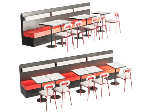 现代餐桌椅卡座 餐厅餐桌椅 休闲桌椅 双人桌四人桌 单人椅su模型