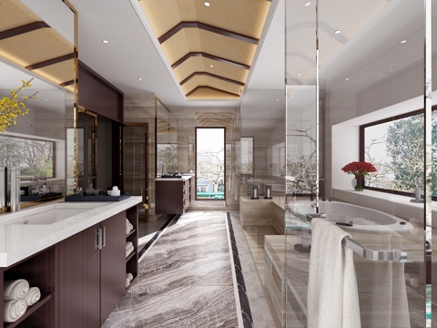  新中式卫生间3d模型 