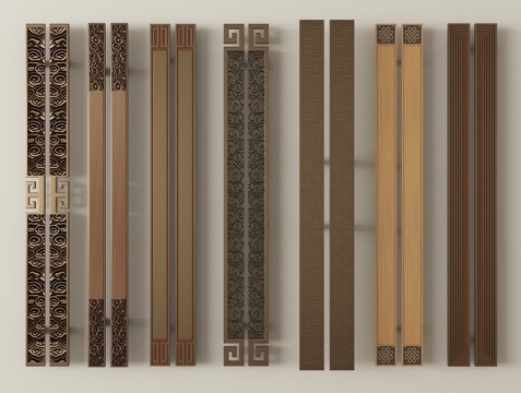 新中式拉手 门把手 金属拉手 长拉手su模型