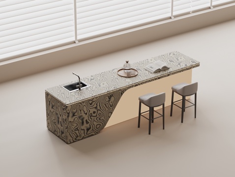 吧台吧椅组合 吧台餐桌 水吧台 休闲椅 餐具 装饰品su模型