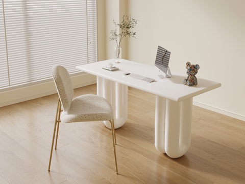 现代奶油风书桌椅 休闲桌椅su模型