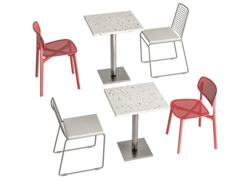 现代餐桌椅卡座 餐厅餐桌椅 休闲桌椅 双人桌四人桌 单人椅su模型