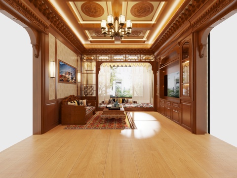 藏式 新中式 客餐厅 会客厅su模型