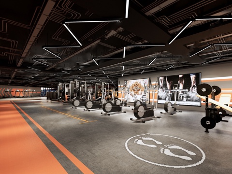 工业风健身房 健身器材su模型